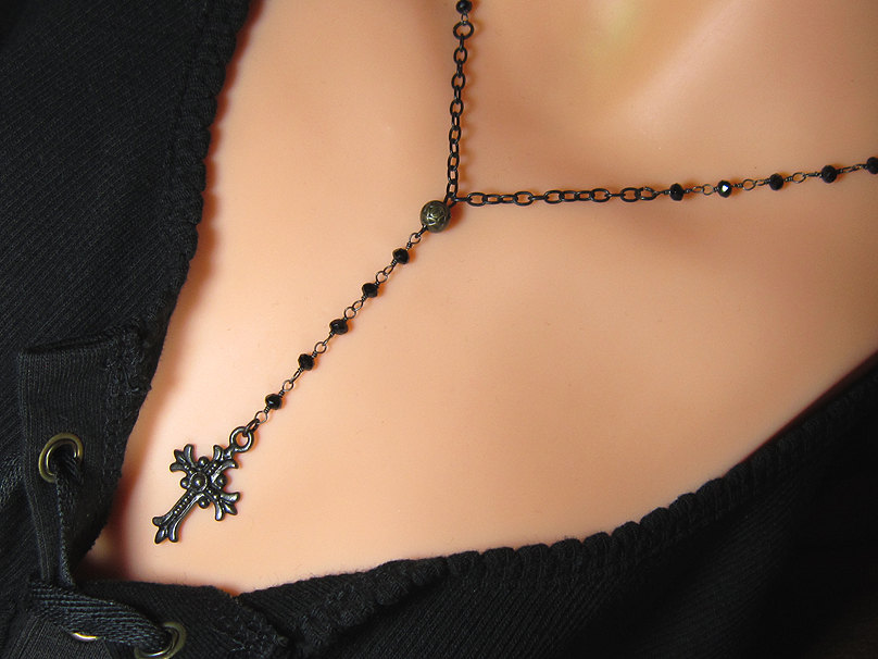 Sterling Silver Gothic Steampunk Black Oxidized Spinel Victorian Mourning Rosary Necklace Choker Goth Metal 925 Sterling steampunk buy now online