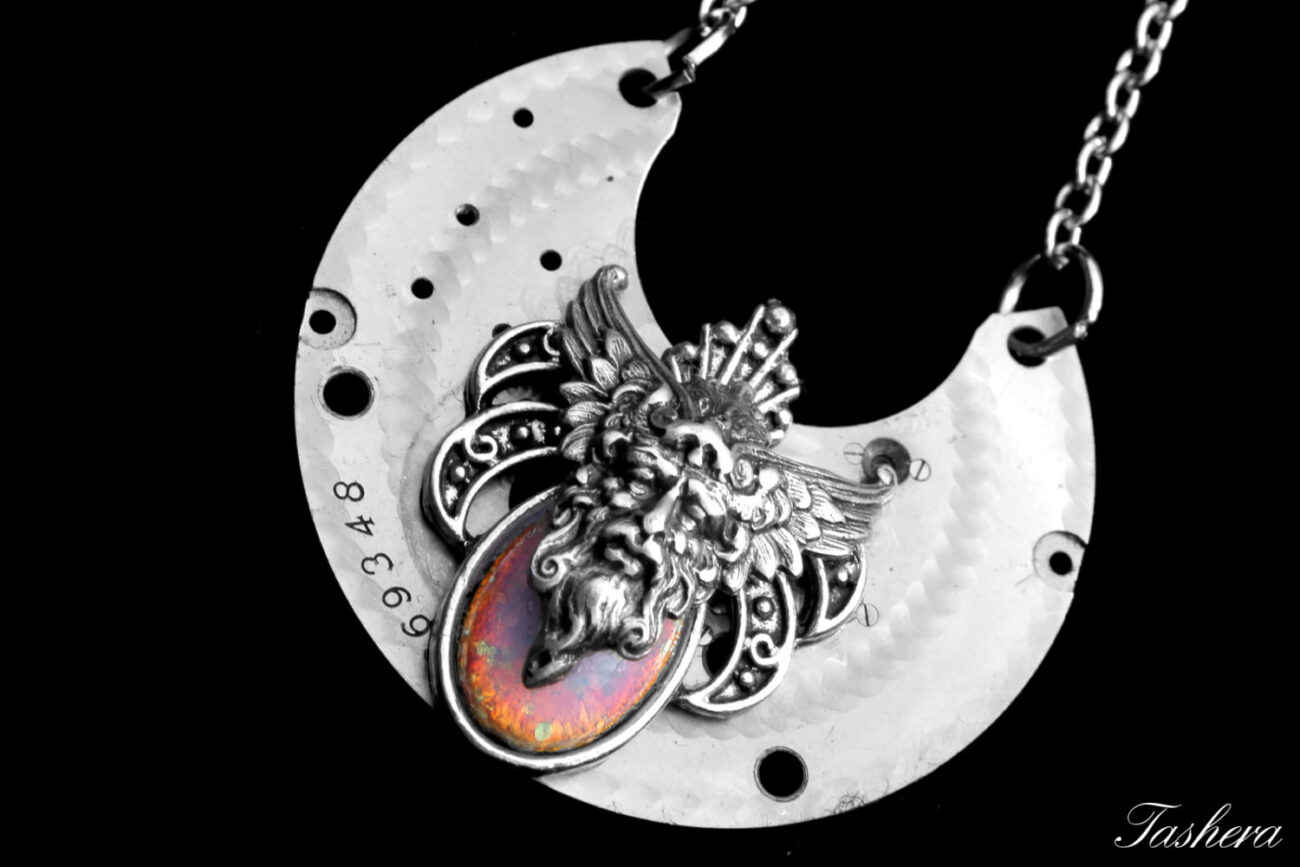 Greek God Necklace, Antique Pocket Watch Plate Necklace, Steampunk Necklace, Clockwork Jewelry, Geekery, Silver Steampunk Necklace, Unisex steampunk buy now online