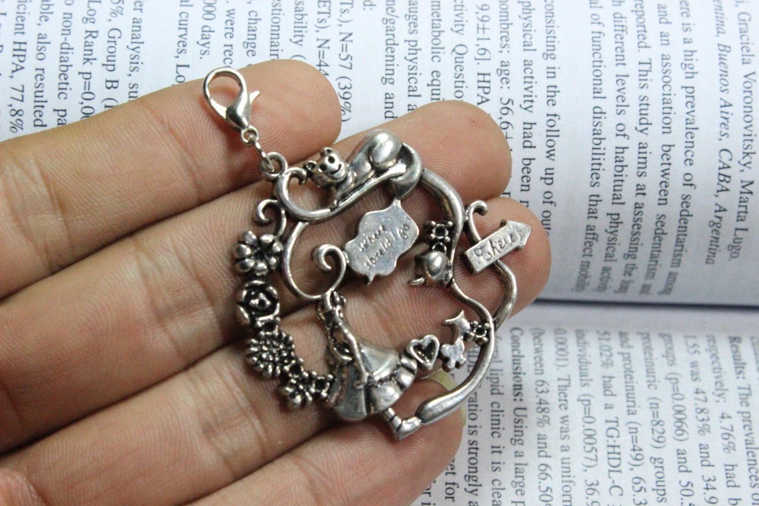 Alice in Wonderland Charms Pendant Antique silver tone, fairy tale world Charms Connector 42x43mm steampunk buy now online