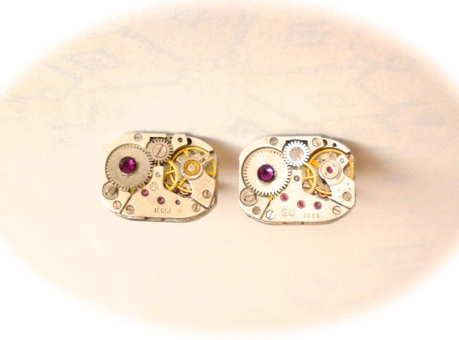 Vintage Watch Movements Cufflinks. Steampunk Cufflinks with Purple Swarovski Element. Groom Best man Accessories. Unique Gift steampunk buy now online