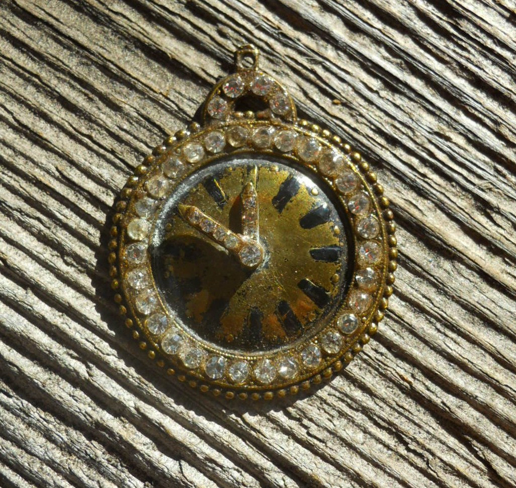 SALE // VintageFrench Enamel Brass Paste Rhinestone Watch Face Pendant steampunk buy now online