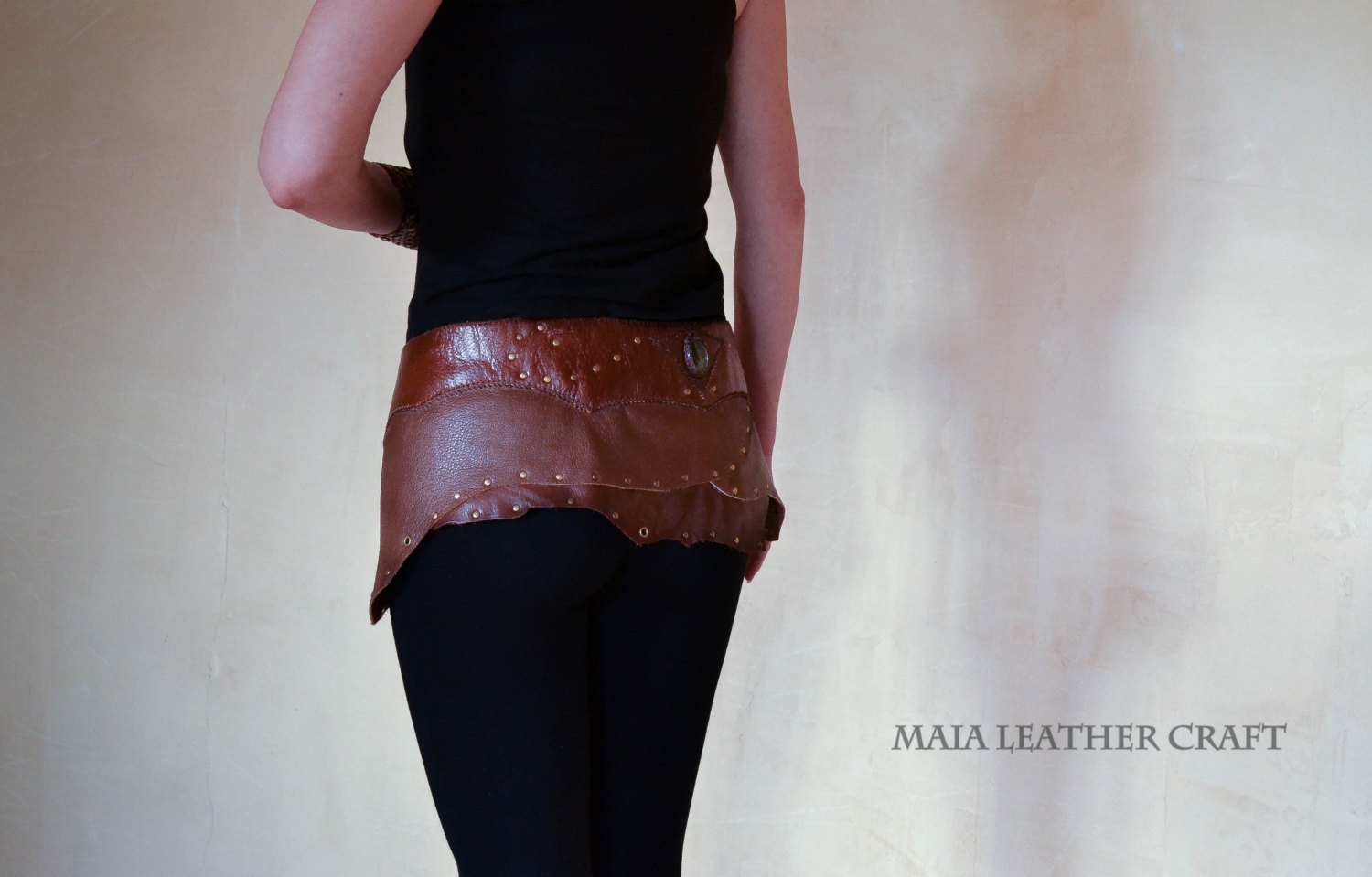 Leather - Mini skirt - labradorite - size S/M steampunk buy now online