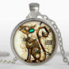 Steampunk cat pendant, Steampunk clock Necklace, Silver plated pendant, Steampunk Jewelry, black, brown, white steampunk buy now online