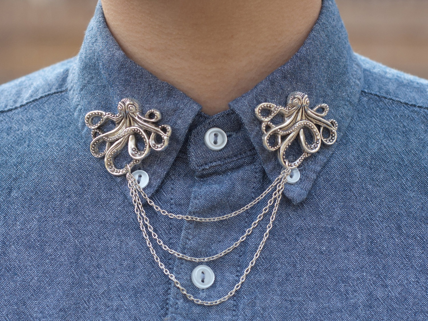 Silver Octopus Collar Clip Collar Chain steampunk buy now online