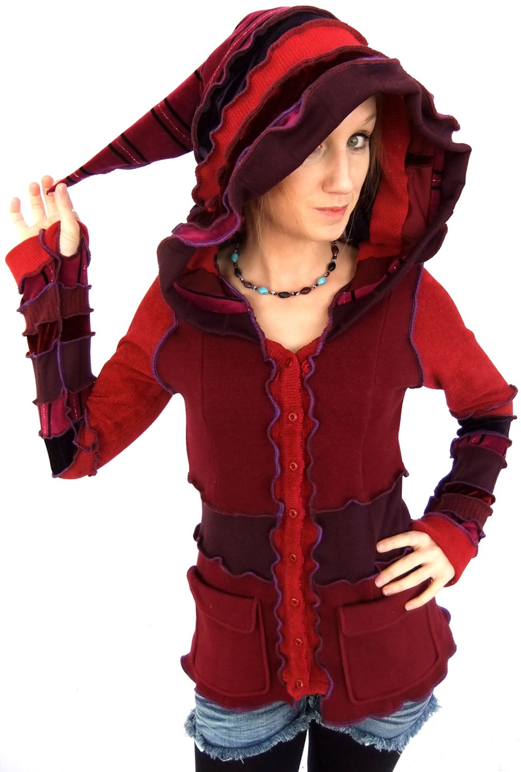 Pixie hOOdie - Red Berry Cardigan Sweater - SMALL MEDIUM steampunk buy now online