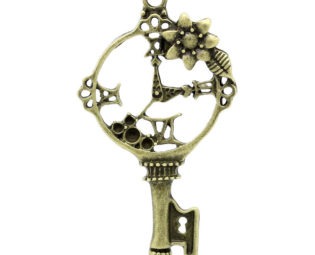 Gorgeous Charm Pendant Key Antique Bronze Flower & Clock Carved Hollow 6.1x3.3cm (8s29460) steampunk buy now online