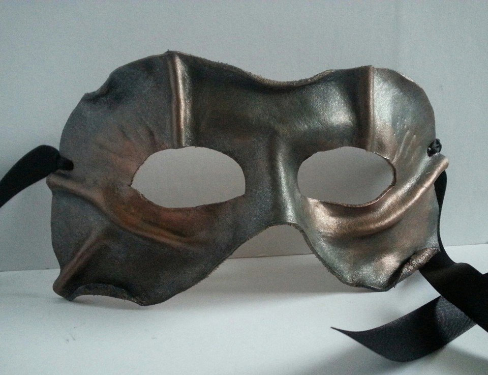 Leather mask for masked ball Larp unisex eye wear costume metal effect uk fancy dress copper pewter cosplay horror steampunk buy now online