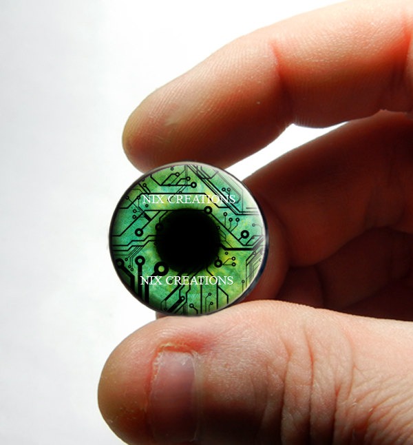 Fantasy Glass Eyes - 20mm - Green Circuit Board Human Doll Taxidermy Eyes Handmade Glass Cabochons for Steampunk Jewelry and Pendant Making steampunk buy now online