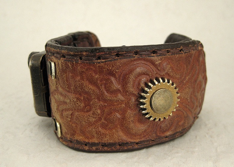 229 Steampunk Old Belt Wabi Sabi Palimpsest Bracelet Recycled Jewelry Industrial Machine Age steampunk buy now online