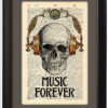 Skull in steampunk headphones, Music forever Funny poster, Dictionary Print, Book pages, Gift, Dorm home wall decor, CODE/141 steampunk buy now online