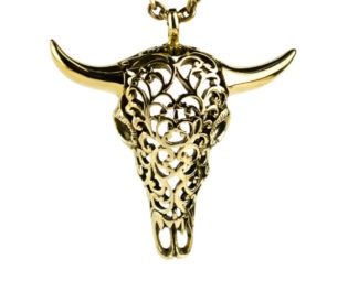 Buffalo Skull Necklace Jewelry Golden Color Bronze Pendant with Chain Gothic Steampunk - FPE008YB steampunk buy now online