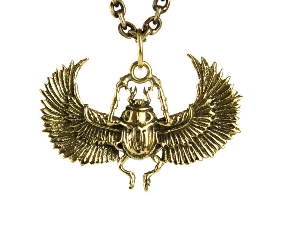 Egypt Scarab Necklace Golden tone Bronze Pendant with Handmade Chain Bohemian Jewelry - FPE014YB steampunk buy now online