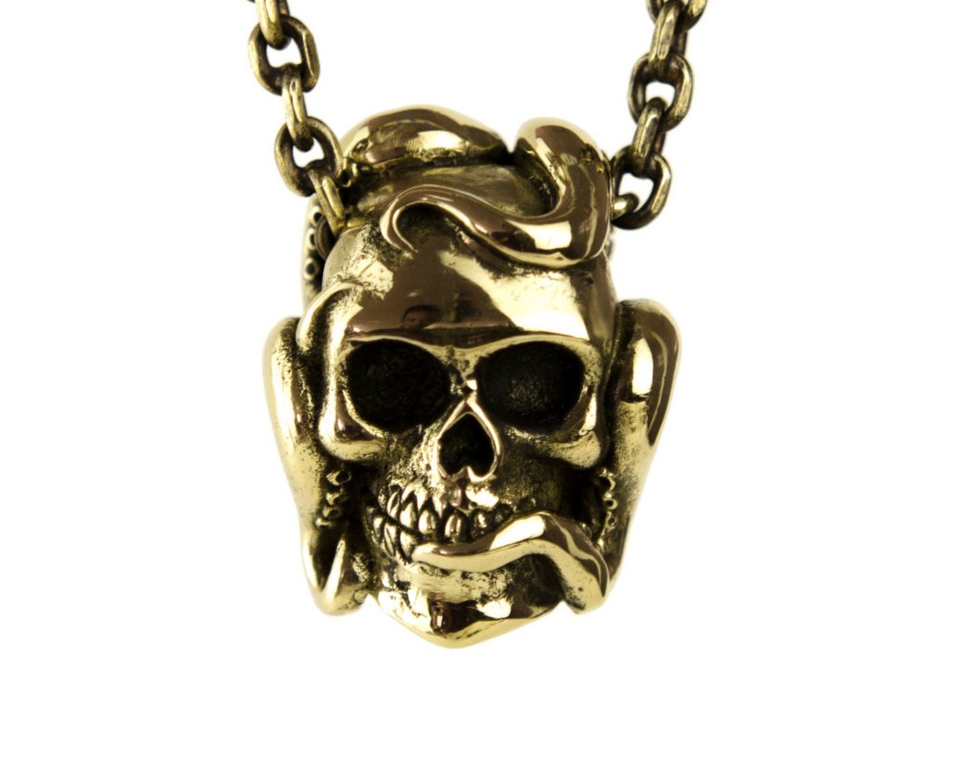 Octopus Tentacle Anatomic Human Skull Necklace Jewelry Golden Tone Bronze Pendant Gothic Steampunk - FPE011YB steampunk buy now online