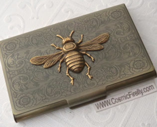 Brass Bee Business Card Case Bee Case Vintage Style Steampunk Case Gothic Victorian Scroll Pattern Metal Card Holder steampunk buy now online
