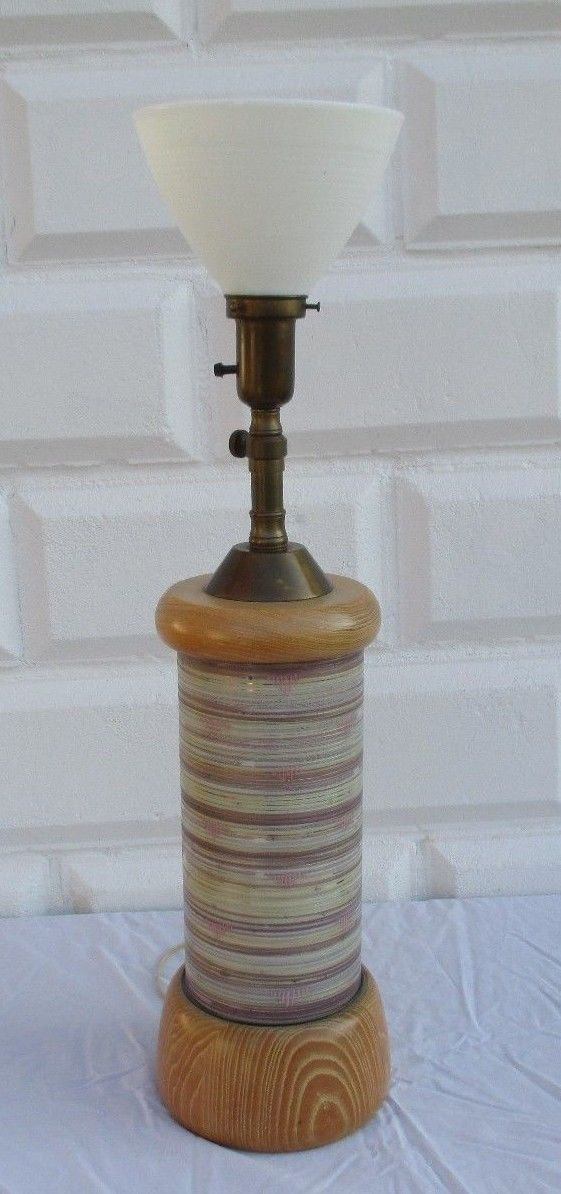 Free Shipping: Vintage Mid Century Modern Retro Art Glass Table Desk Lamp Light Torchiere Wood Brass Steampunk Adjustable Height Neck Pink steampunk buy now online