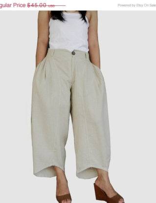 SALE30%OFF Harem Pant Casual Three Quarter Length Unique Design, Cotton Linen In Light Beige color. steampunk buy now online