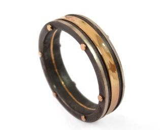Gold Wedding Band, Men's 18K Rose Gold and Oxidized Silver Wedding band, steampunk, Wedding ring, black and gold ring steampunk buy now online