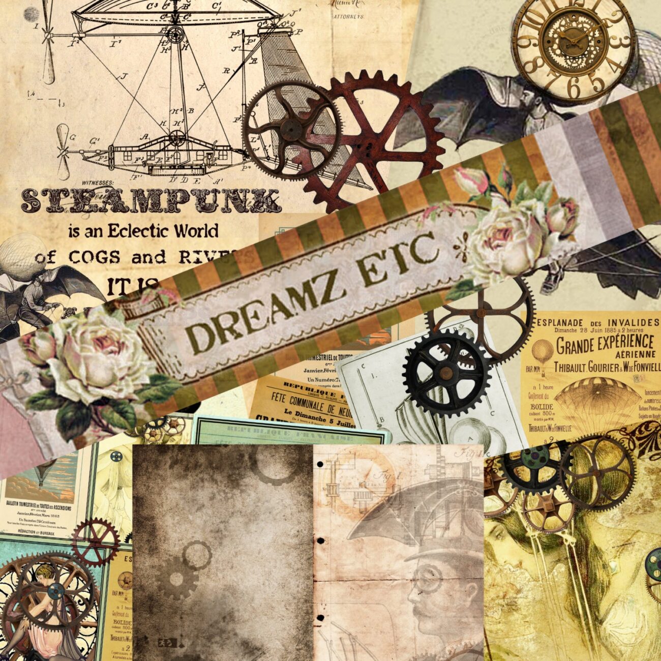 NEW! Digital Kit "STEAMPUNK CHRONICLES Part 2" - Great for Scrapbooking, Journals, Card Making and Mixed Media Projects steampunk buy now online