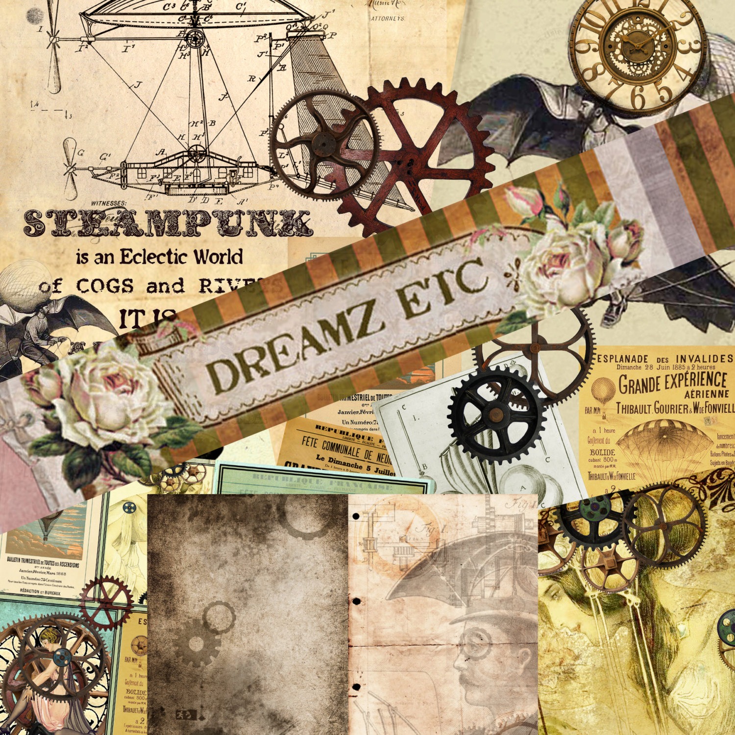 NEW! Digital Kit "STEAMPUNK CHRONICLES Part 2" - Great for Scrapbooking, Journals, Card Making and Mixed Media Projects steampunk buy now online