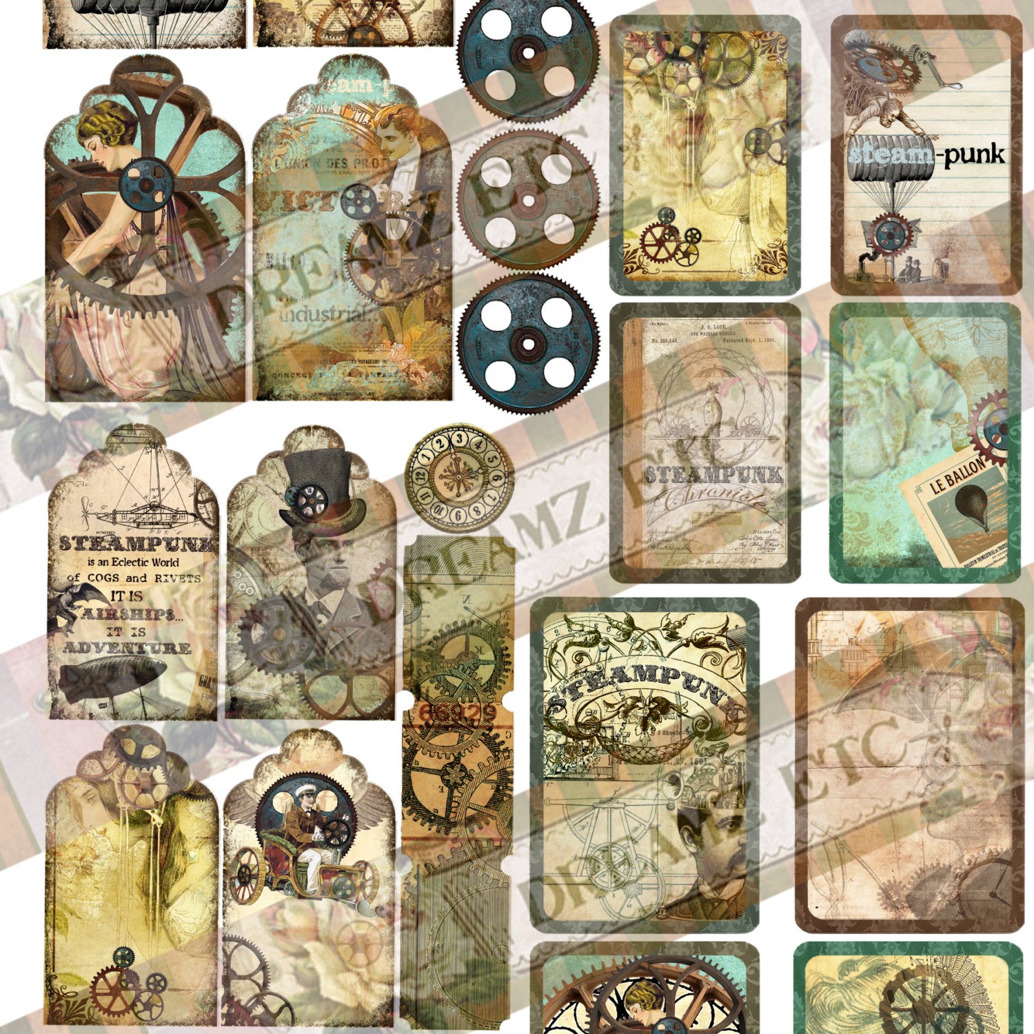 NEW! Digital Kit "STEAMPUNK CHRONICLES Ephemera" - Great for Scrapbooking, Journals, Card Making and Mixed Media Projects steampunk buy now online