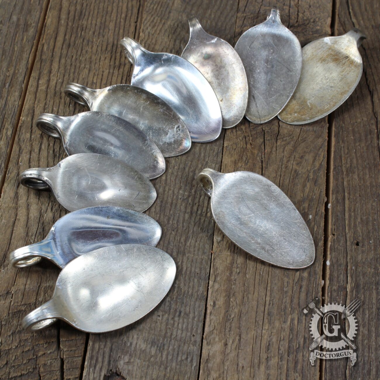 10 Piece Flattened Sterling Silver Plated Spoon Assortment - With Loops - Pendant Necklace Belt Keychain Parts - For Metal Stamping Projects steampunk buy now online