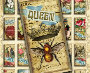 Victorian Steampunk Queen Bee with Crowns, Paris, Cats, Dogs - 1x2" Domino Tiles - Digital Collage, Jewelry Printables, Instant Download steampunk buy now online