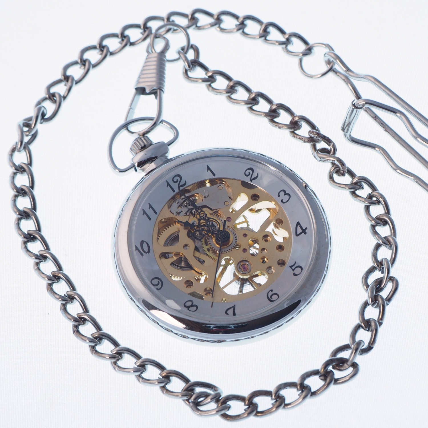 Personalized Silver Skeleton Pocket Watch Supplied In Satin Lined Gift Box PW-18 steampunk buy now online