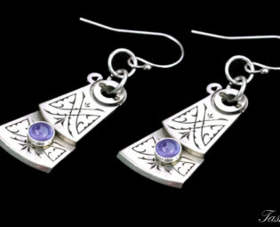 White Gold Earrings, Tanzanite Earrings, Steampunk Gemstone Earrings, Balance Cock, Clockwork Earrings, Antique, Etched, Luxury, Wedding steampunk buy now online