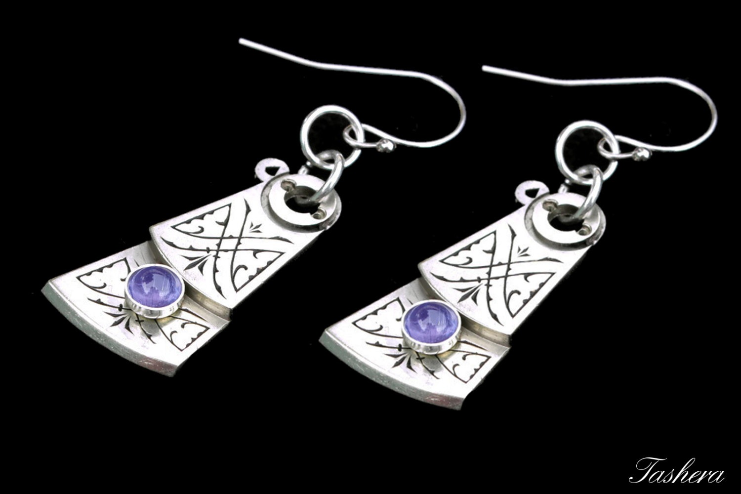 White Gold Earrings, Tanzanite Earrings, Steampunk Gemstone Earrings, Balance Cock, Clockwork Earrings, Antique, Etched, Luxury, Wedding steampunk buy now online