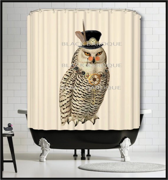 Steampunk Owl Shower Curtain - Snowy Owl bird shower curtain steampunk buy now online