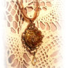 Czech Glass Button Pendant Necklace - Gold on Rose Gold with a teardrop dangle bead - Victorian Steampunk Taffeta Cord Jewelry steampunk buy now online