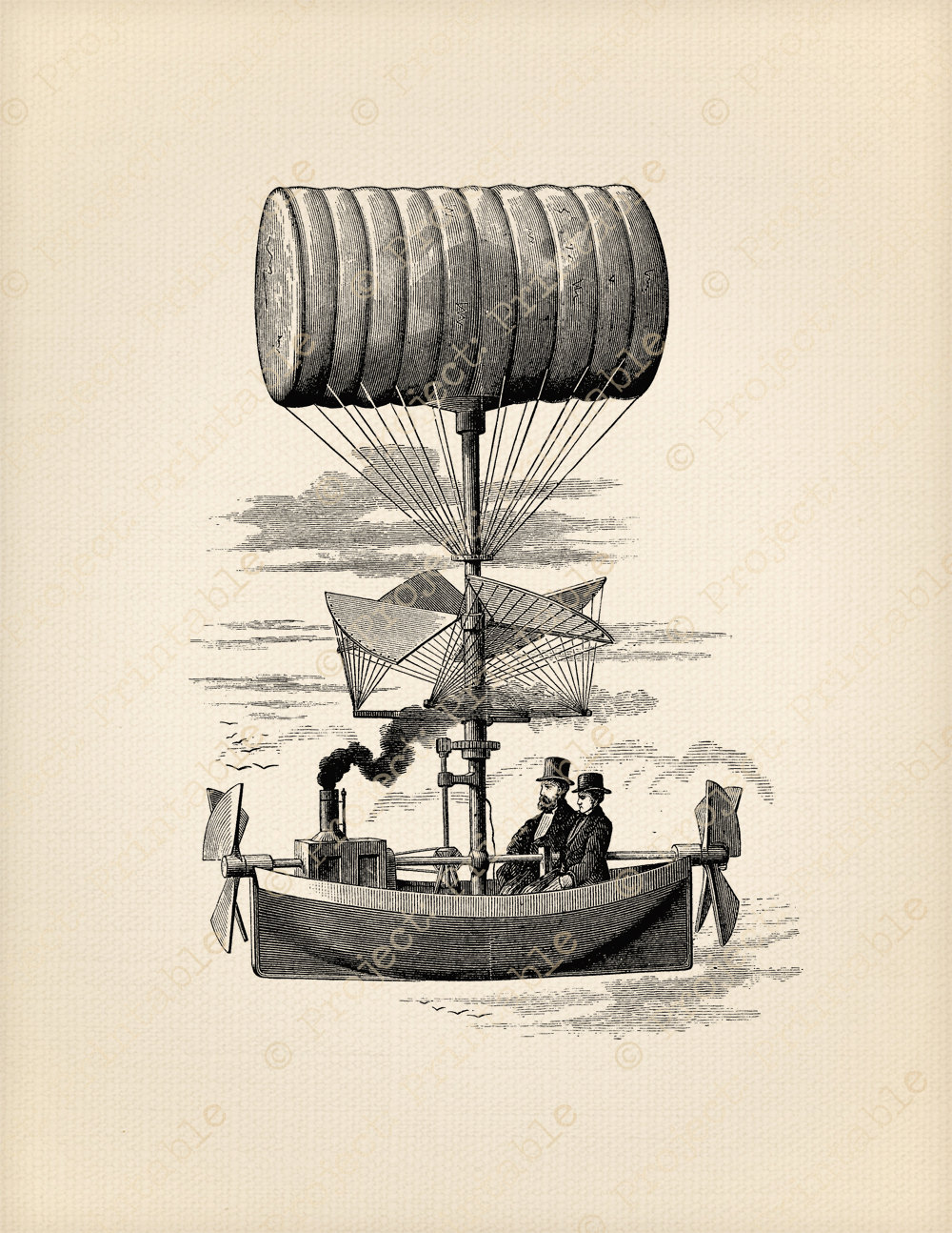 Instant Download Printable - Vintage STEAMPUNK Graphics Hot Air Balloon Air Ship Clipart - Fabric Transfer Print & Iron On T-shirts steampunk buy now online