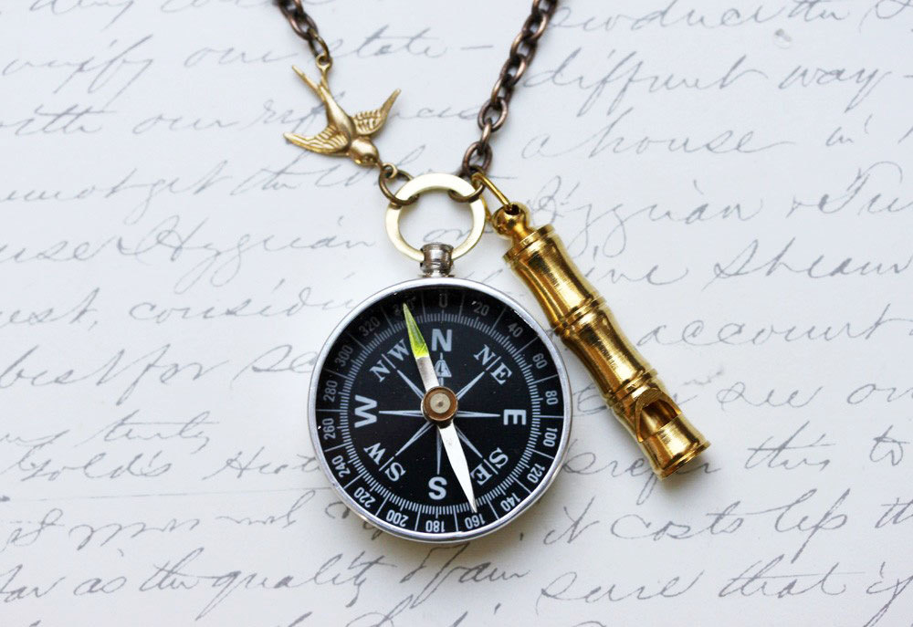 Working Compass Necklace - Lost at Sea -Captains Whistle -Working Compass and Whistle - Steampunk jewelry steampunk buy now online