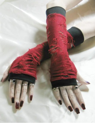 Arm Warmers - Distressed - Blood red rips mesh distress apocalypse steampunk gothic vampire living dead zombie belly dancing horror goth emo steampunk buy now online