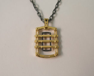 Dogtag 2 - 14K Gold Black Diamonds Pendant, 14K Gold Necklace, Mens pendant, solid gold pendant, Gold Dogtag, Dog tag, steampunk pendant steampunk buy now online