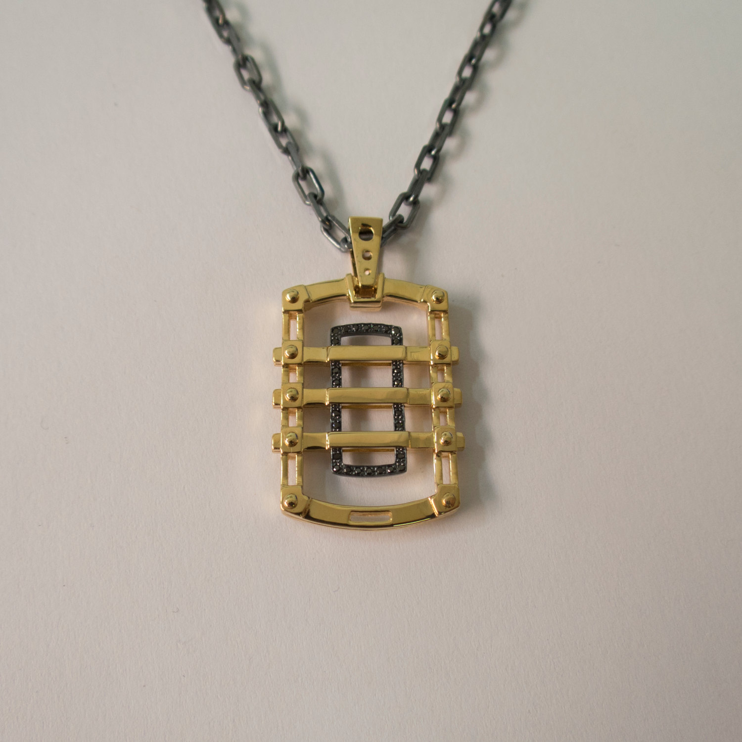 Dogtag 2 - 14K Gold Black Diamonds Pendant, 14K Gold Necklace, Mens pendant, solid gold pendant, Gold Dogtag, Dog tag, steampunk pendant steampunk buy now online