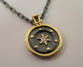 Round Pendant - 14K Gold Diamond Pendant, 14K Gold Necklace, Mens pendant, solid gold pendant, Naval Pendant, Sea Pendant, steampunk pendant steampunk buy now online