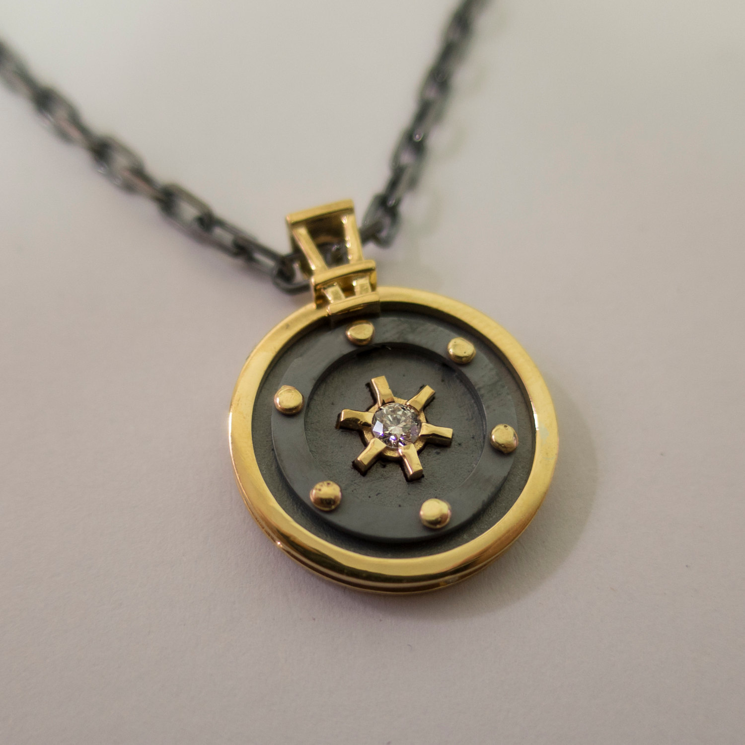 Round Pendant - 14K Gold Diamond Pendant, 14K Gold Necklace, Mens pendant, solid gold pendant, Naval Pendant, Sea Pendant, steampunk pendant steampunk buy now online