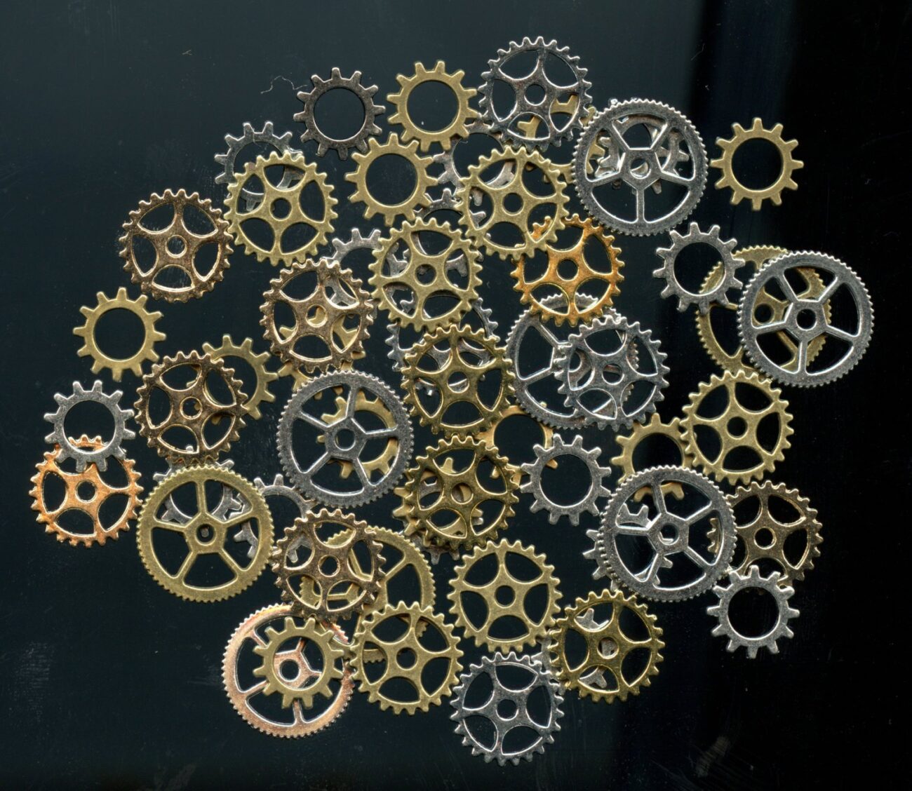 Steampunk Gears Charms Buttons 1oz 50-60 Pieces Mixture Assortment Mix Antique Bronze, Antique Gold, Silver, Gold Beautiful steampunk buy now online