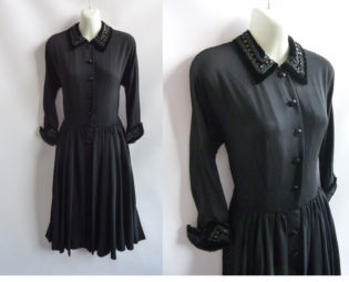 Vintage 40s Dress Size M Black Rayon Peplum Film Noir Sequins Velvet steampunk buy now online