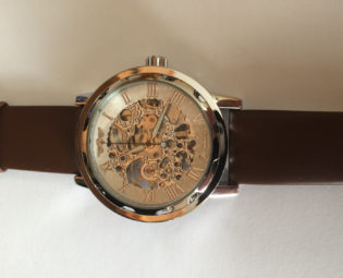 Men's Steampunk Mechanical Skeleton Wrist Watch with White Face and Brown Leather Watch Band -Groomsmen and Wedding Gift steampunk buy now online