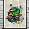 Howls Moving Castle Studio Ghibli Print on an Antique Unframed Upcycled Bookpage steampunk buy now online