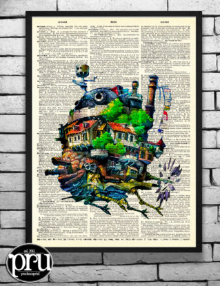 Howls Moving Castle Studio Ghibli Print on an Antique Unframed Upcycled Bookpage steampunk buy now online