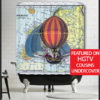 Orange Striped Hot Air Balloon Antique Europe Map Shower Curtain - Steampunk Hot Air Balloon Dirigible blue bathroom shower curtain steampunk buy now online