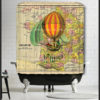 French Hot Air Balloon on Antique France Map Shower Curtain - Orange Dirigibles airships France map shower curtain steampunk buy now online