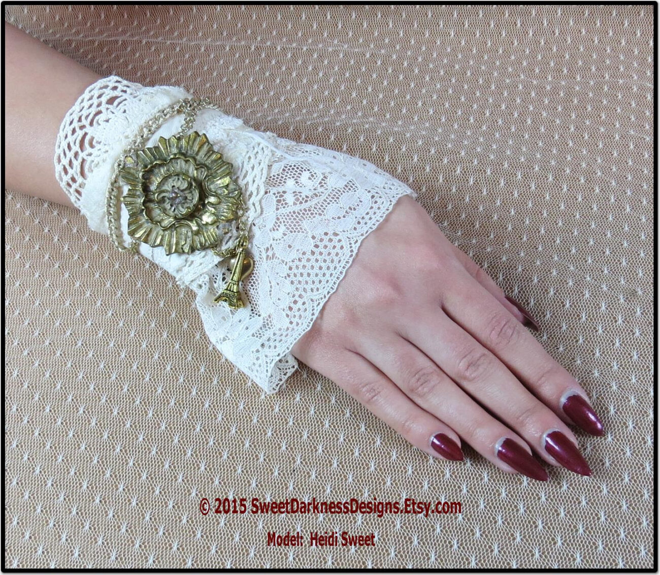 Steampunk Bridal Wrist Cuff Wedding Neo Victorian Bridal Eiffel Tower French Provincial Ivory SteamPunk Clothing by SweetDarknessDesigns steampunk buy now online