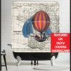 French Hot Air Balloon Antique France Map Shower Curtain - Steampunk Hot Air Balloon Dirigible blue bathroom shower curtain steampunk buy now online