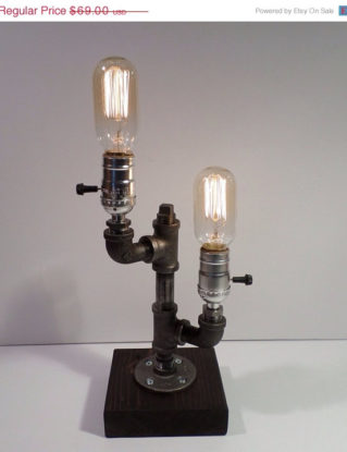 ON SALE Twin Radio Edison Light Metal Desk Lamp, Beautiful finished Wood Base - BULBS Included Vintage Industrial Lamp Steampunk Light Tabl steampunk buy now online