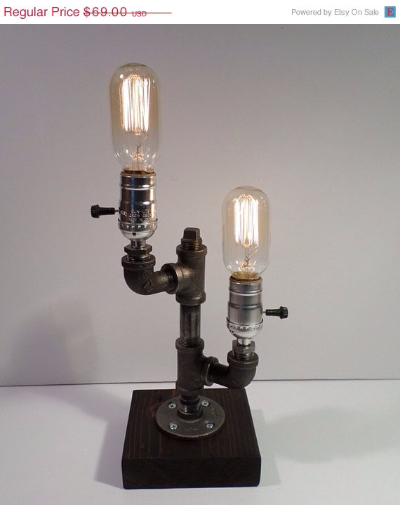 ON SALE Twin Radio Edison Light Metal Desk Lamp, Beautiful finished Wood Base - BULBS Included Vintage Industrial Lamp Steampunk Light Tabl steampunk buy now online
