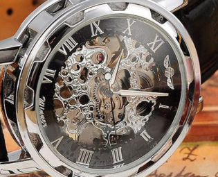 New Mens Classic Black Leather Dial Mechanical Sport Army Skeleton Wrist Watch steampunk buy now online